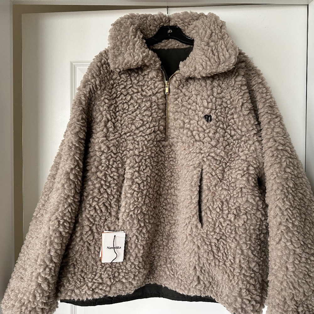 Shearling/Technical coating smock Khaki/Dark moss